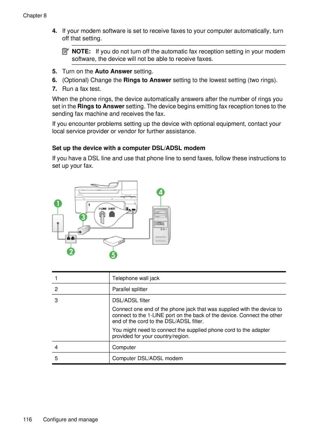 HP E709, 6500 manual Set up the device with a computer DSL/ADSL modem 