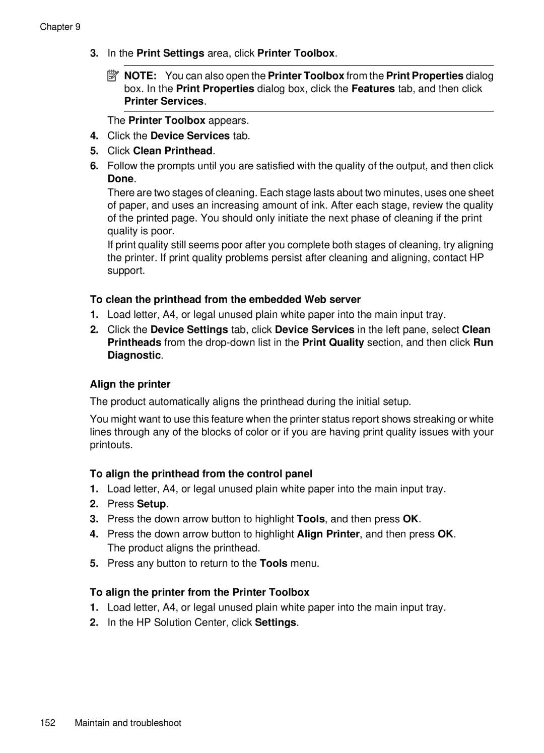 HP E709, 6500 manual To clean the printhead from the embedded Web server, Align the printer 