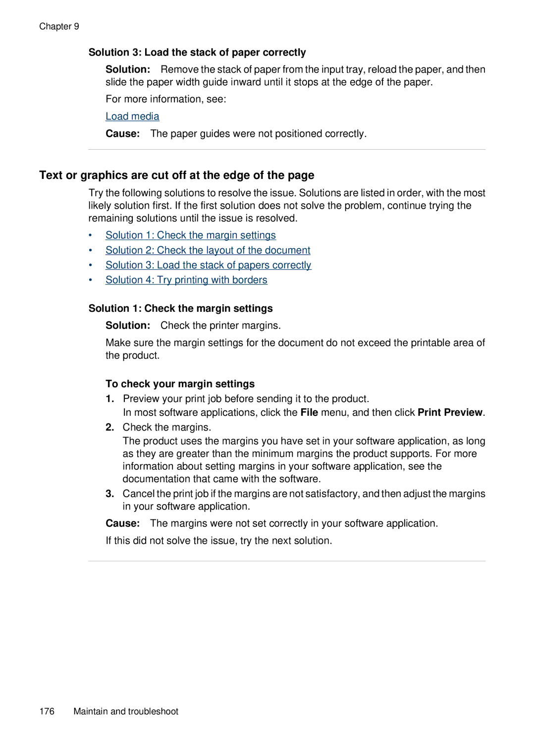 HP E709, 6500 manual Text or graphics are cut off at the edge, Solution 3 Load the stack of paper correctly 