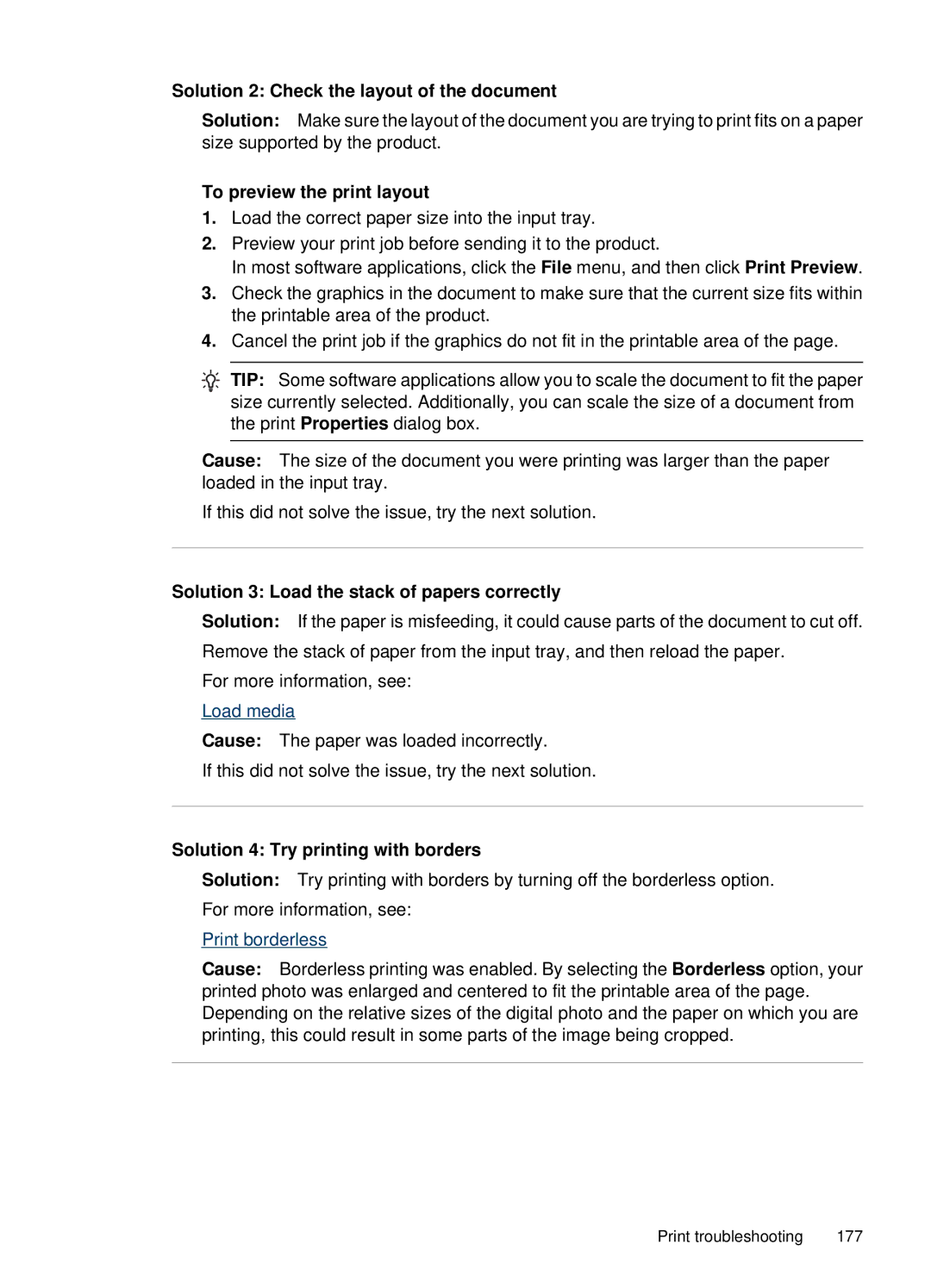 HP 6500 Solution 2 Check the layout of the document, To preview the print layout, Solution 4 Try printing with borders 