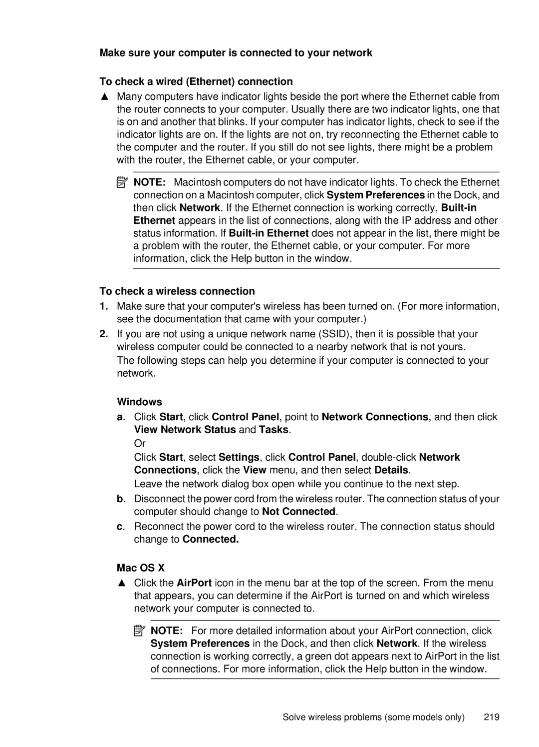 HP 6500, E709 manual To check a wireless connection, Windows 