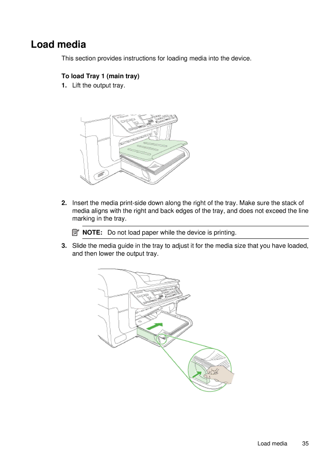 HP 6500, E709 manual Load media, To load Tray 1 main tray 