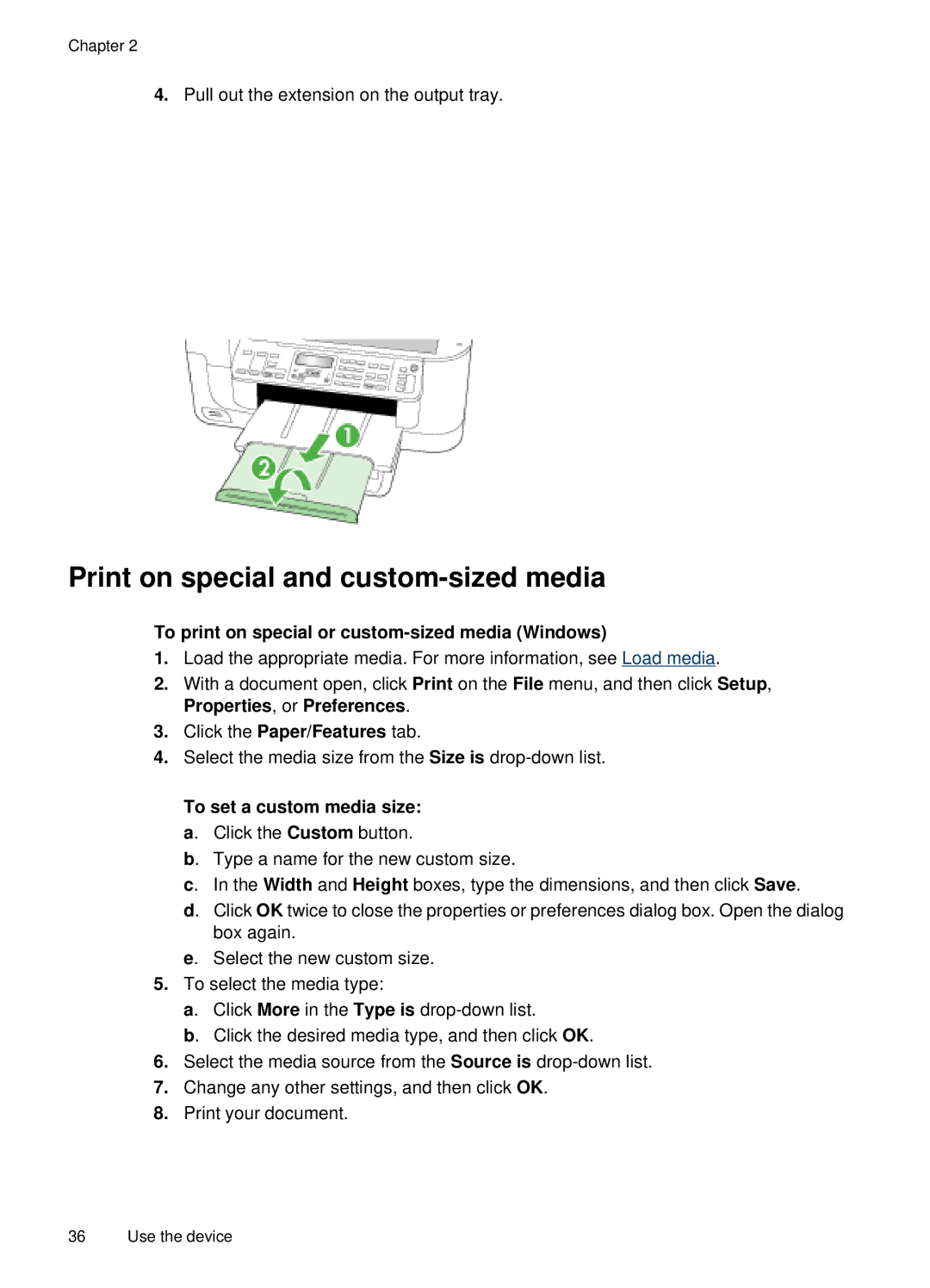 HP E709, 6500 manual Print on special and custom-sized media, To print on special or custom-sized media Windows 