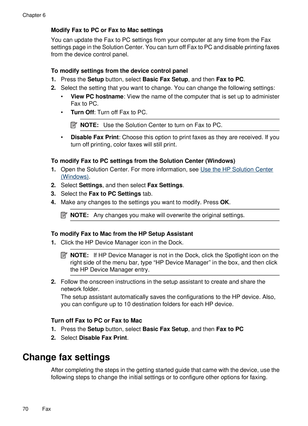 HP E709, 6500 manual Change fax settings 