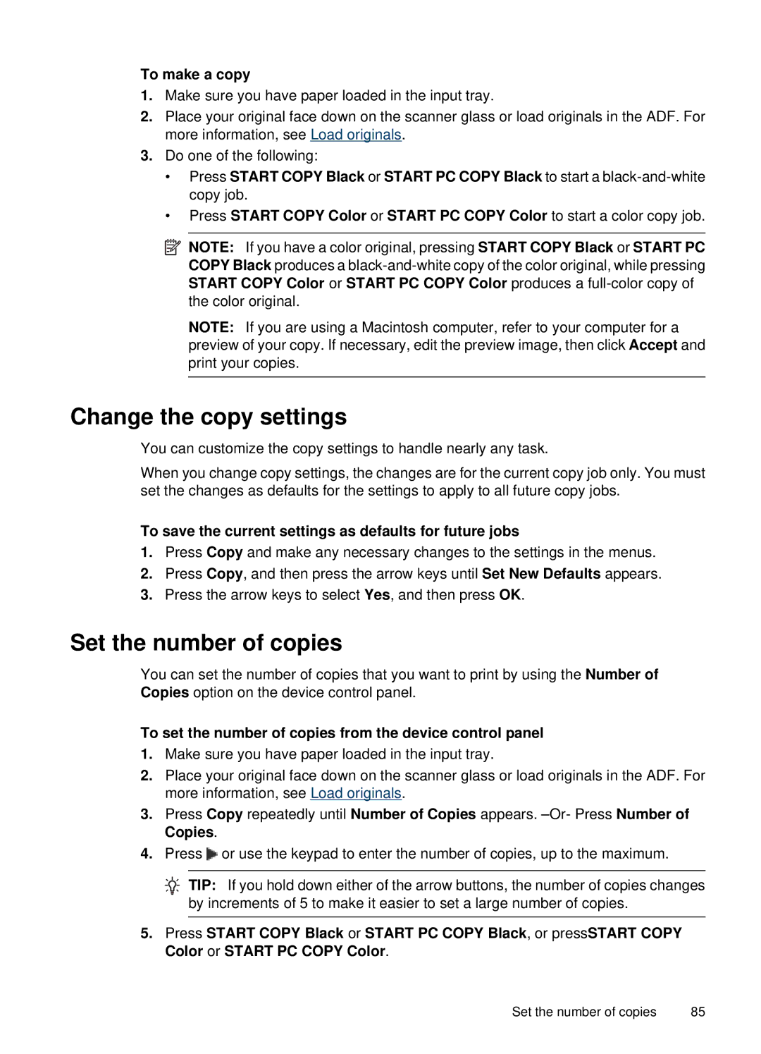 HP 6500, E709 manual Change the copy settings, Set the number of copies, To make a copy 