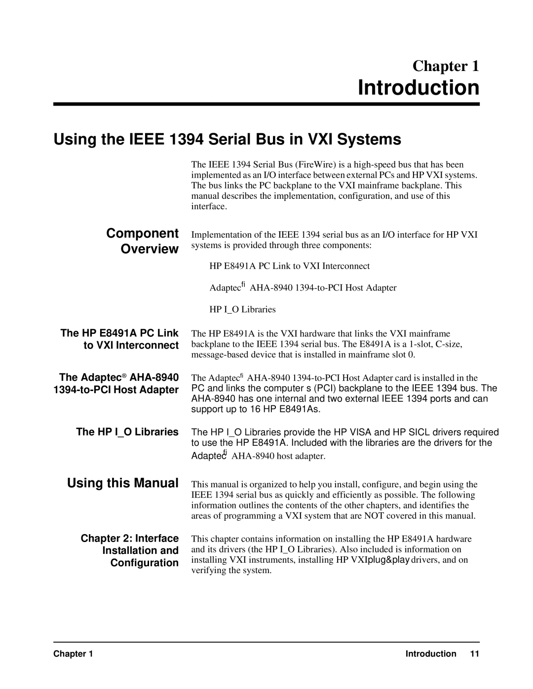 HP E8491A manual Component Overview, Interface Installation Configuration 