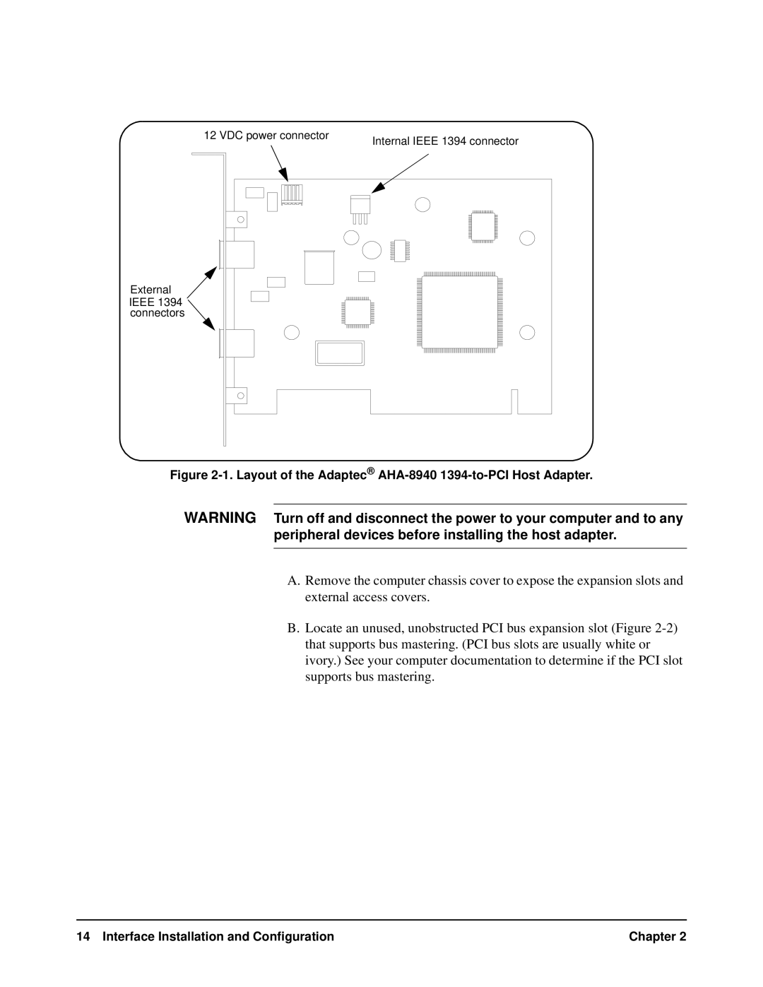 HP E8491A manual Layout of the Adaptec AHA-8940 1394-to-PCI Host Adapter 