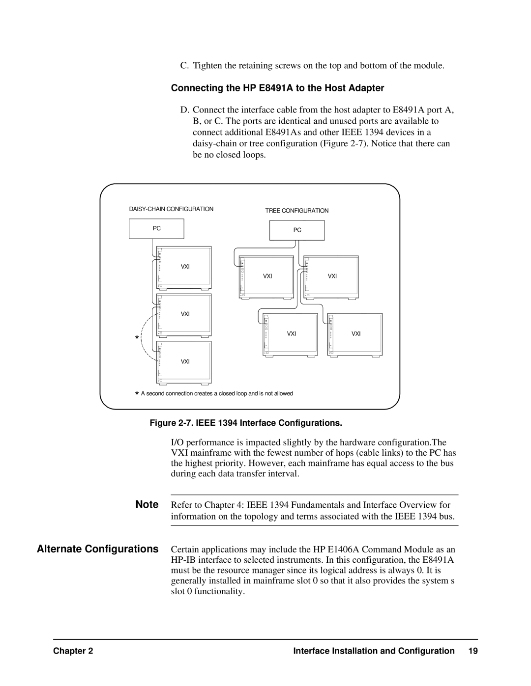 HP manual Connecting the HP E8491A to the Host Adapter 