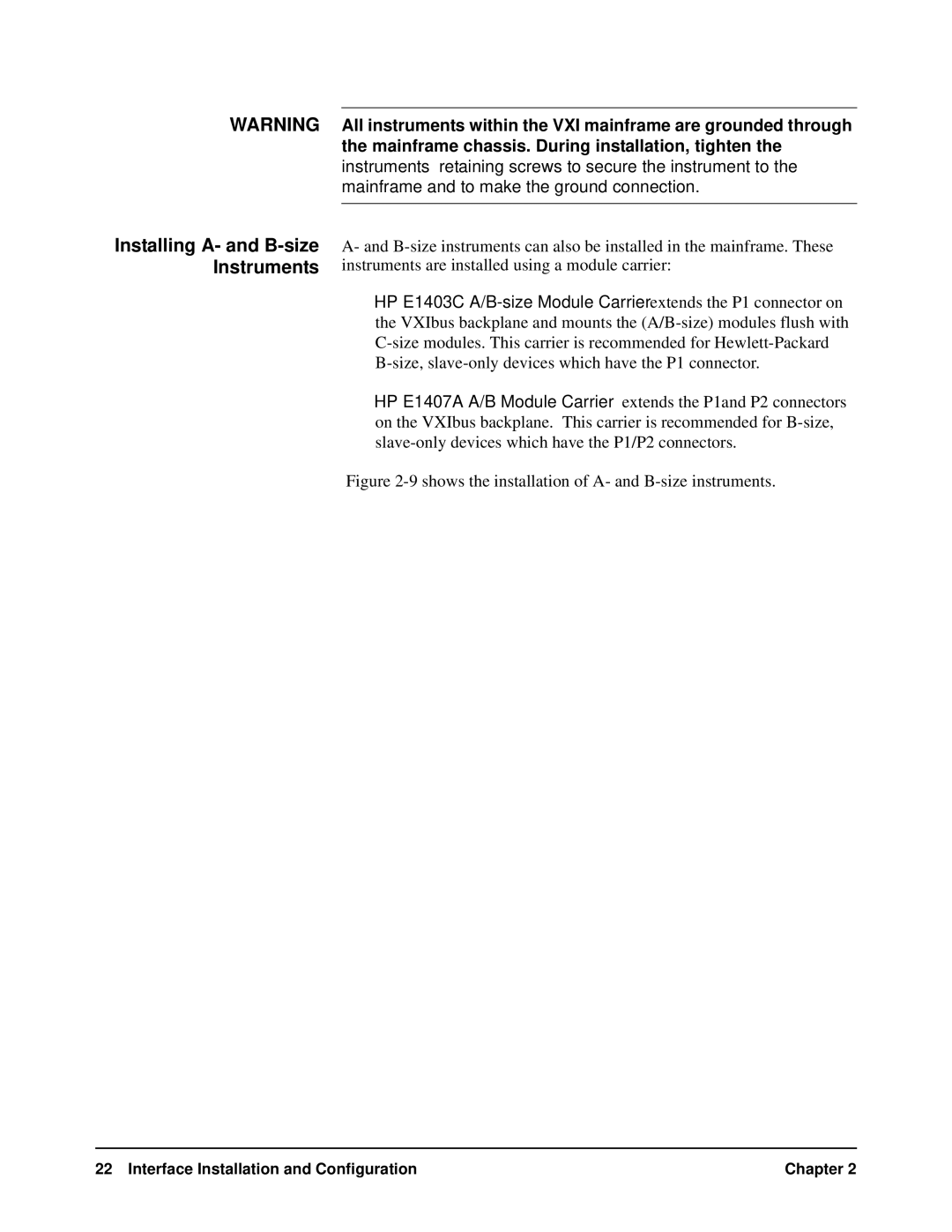 HP E8491A manual Installing A- and B-size Instruments, Shows the installation of A- and B-size instruments 