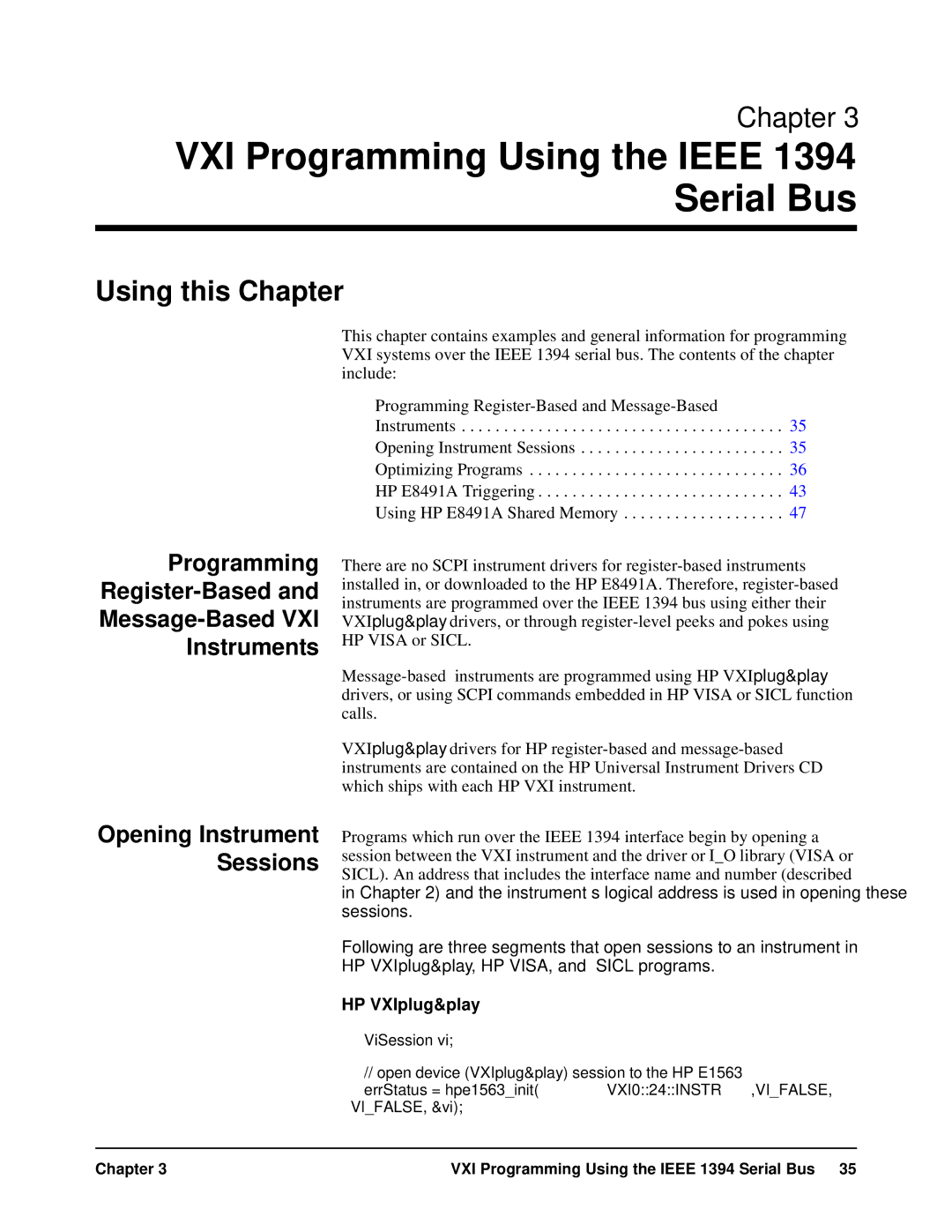 HP E8491A manual VXI Programming Using the Ieee 1394 Serial Bus 