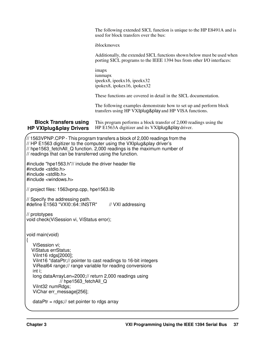 HP E8491A manual Block Transfers using HP VXIplug&play Drivers 