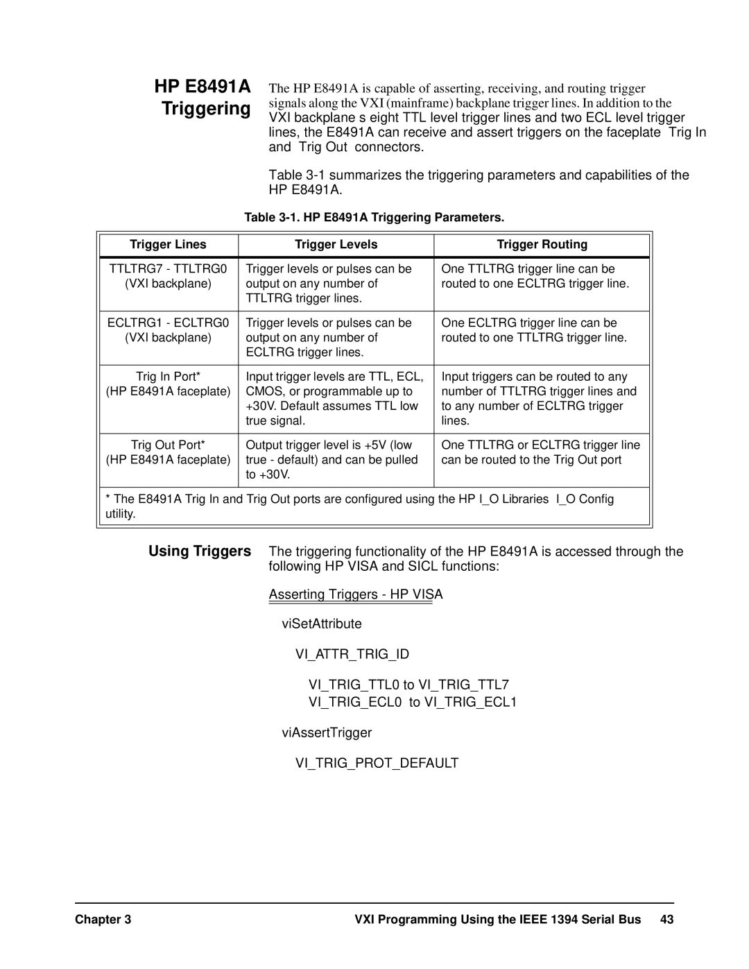 HP manual HP E8491A Triggering, TTLTRG7 TTLTRG0 