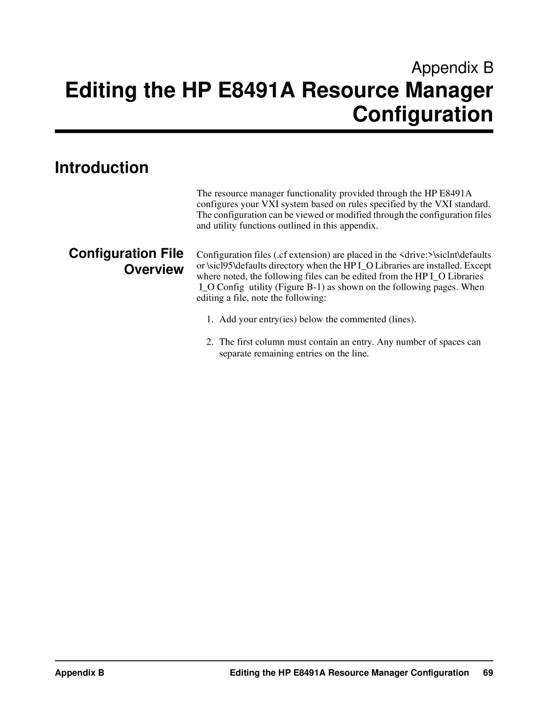 HP manual Editing the HP E8491A Resource Manager Configuration, Configuration File Overview 