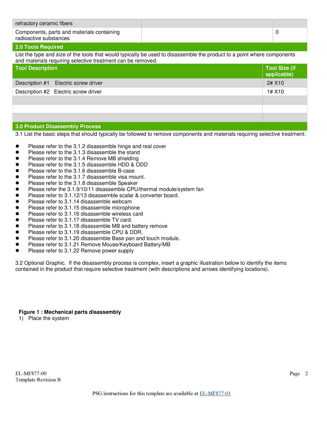 HP EL-MF877-00 manual Tool Description Tool Size if Applicable 