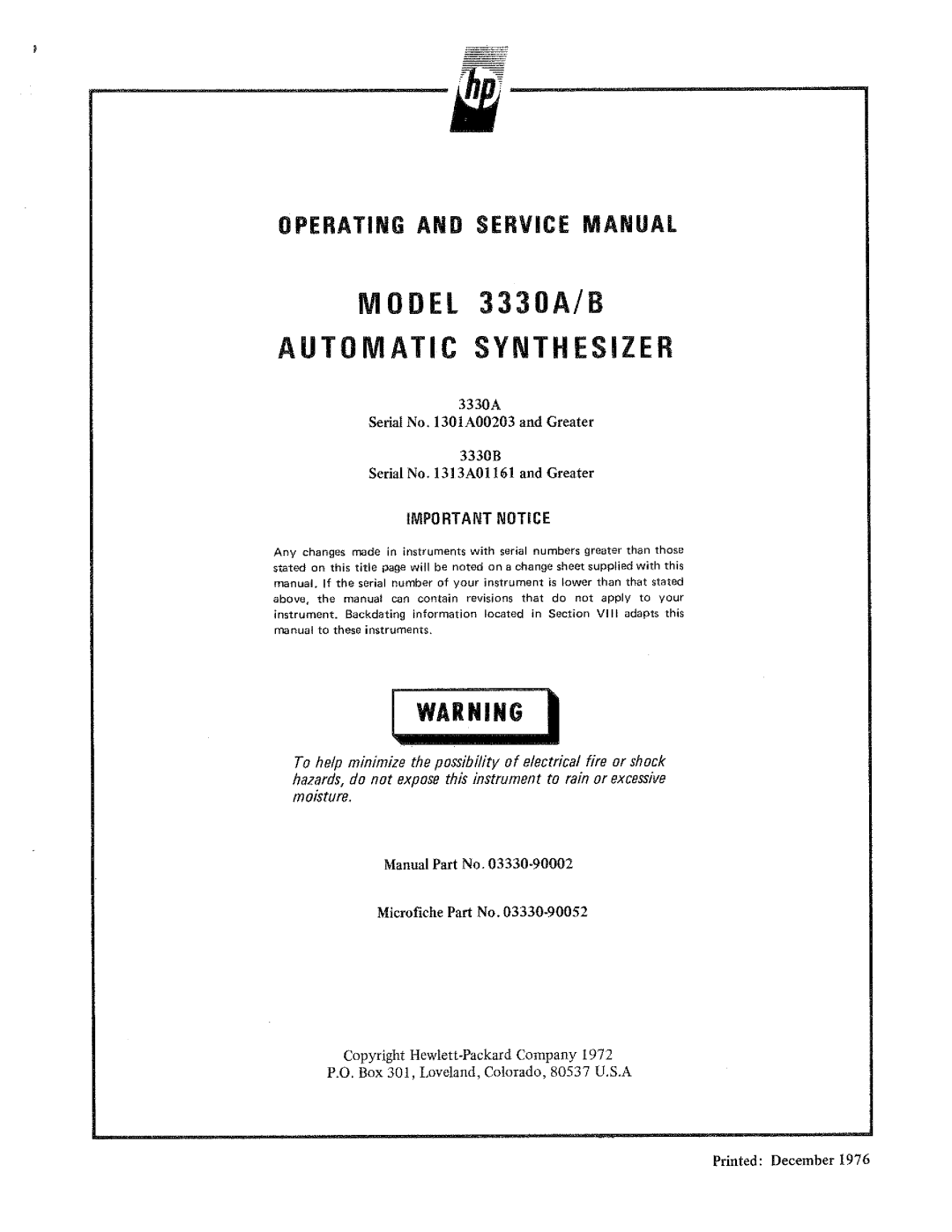 HP Electronic 3330A manual 