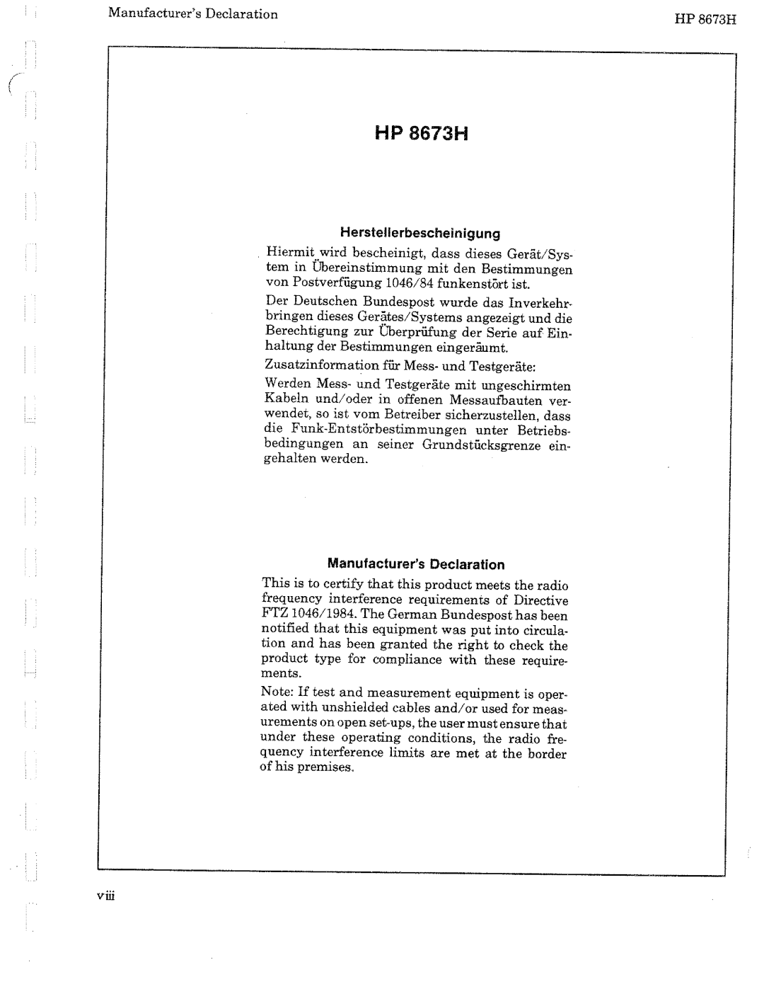 HP Electronic 8673H manual 