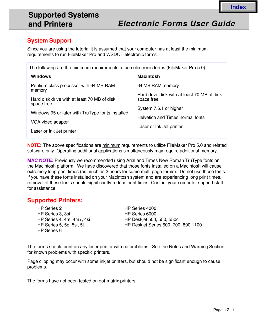 HP Electronic Forms manual System Support, Supported Printers 