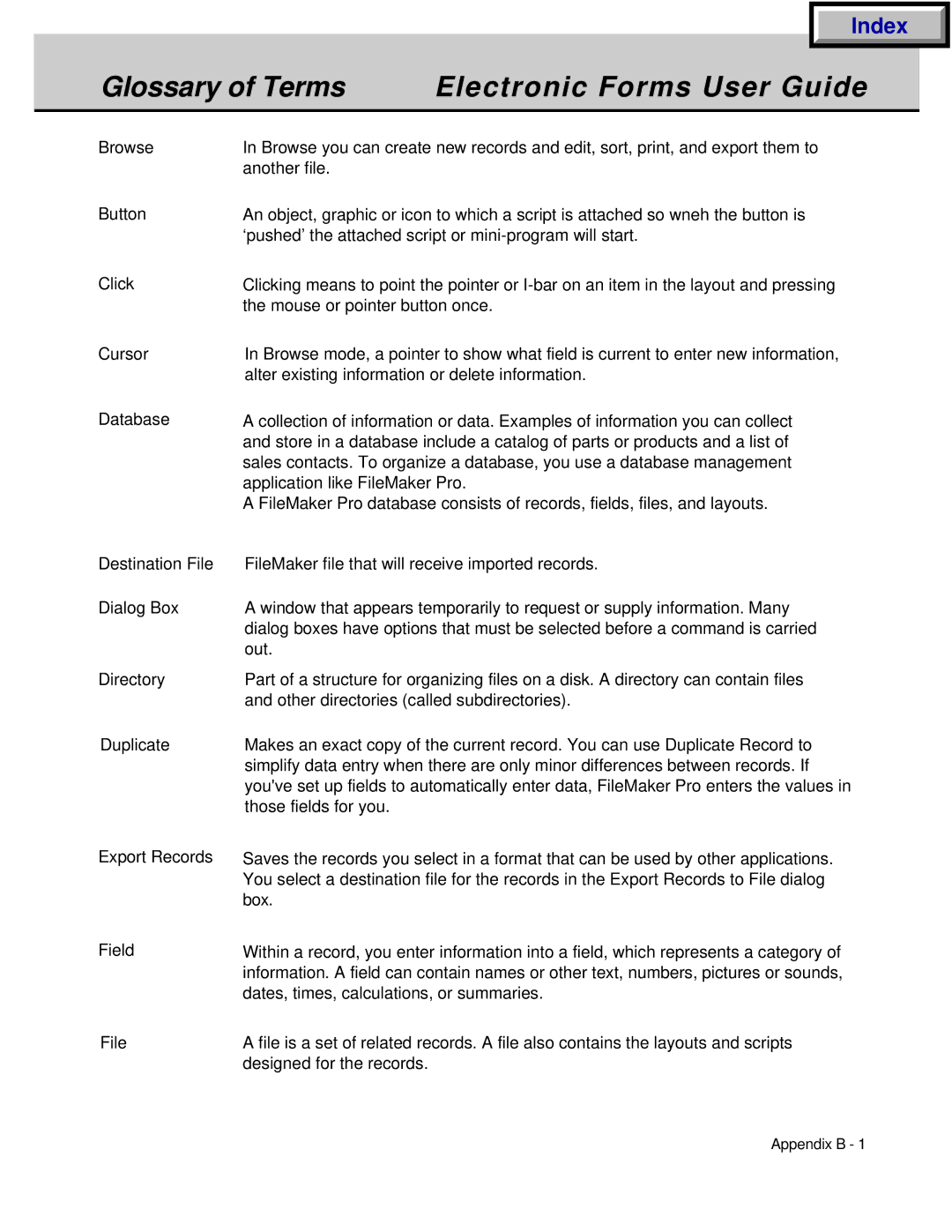 HP manual Glossary of Terms Electronic Forms User Guide 