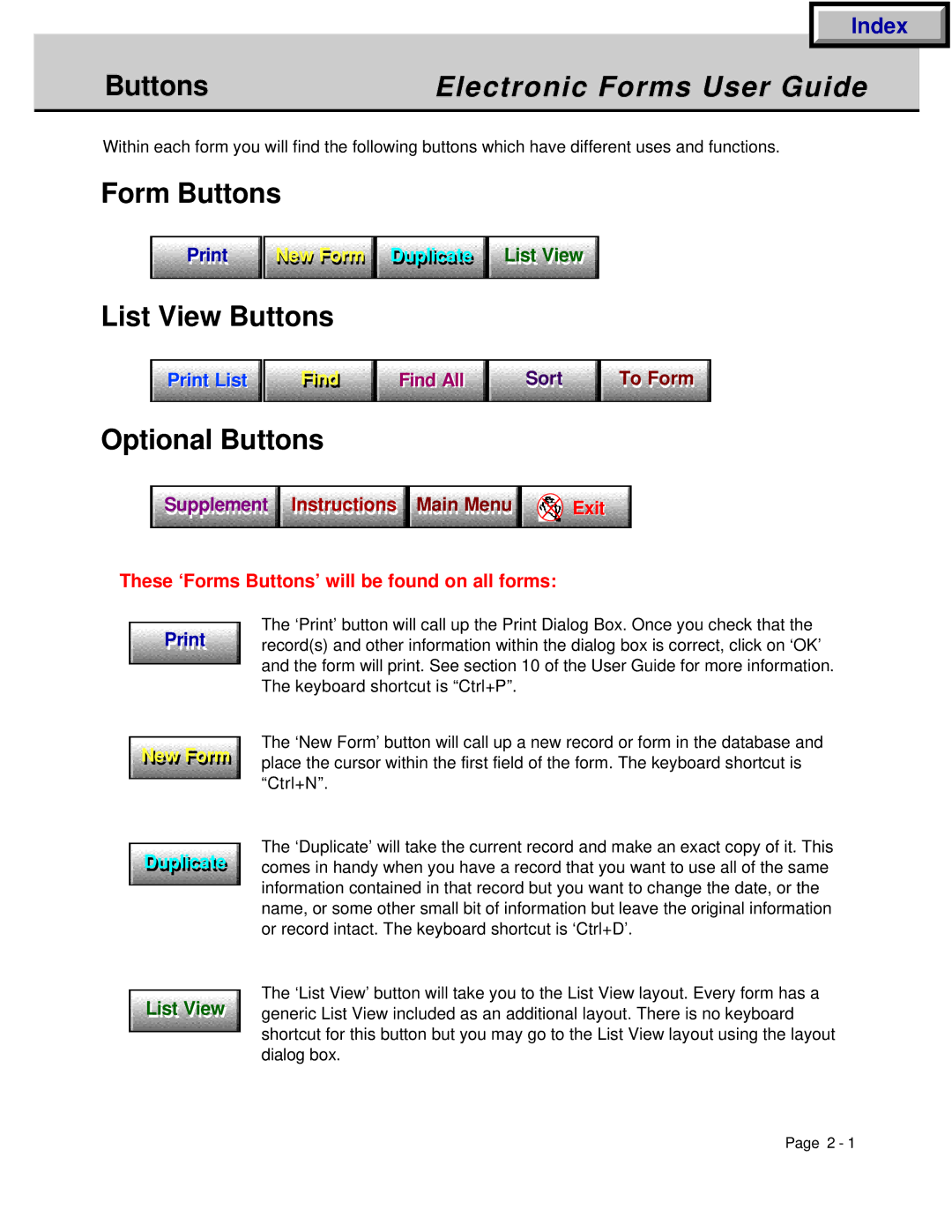 HP manual Electronic Forms User Guide, Optional Buttons 