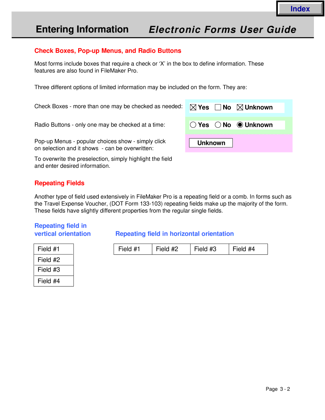 HP Electronic Forms manual Check Boxes, Pop-up Menus, and Radio Buttons 