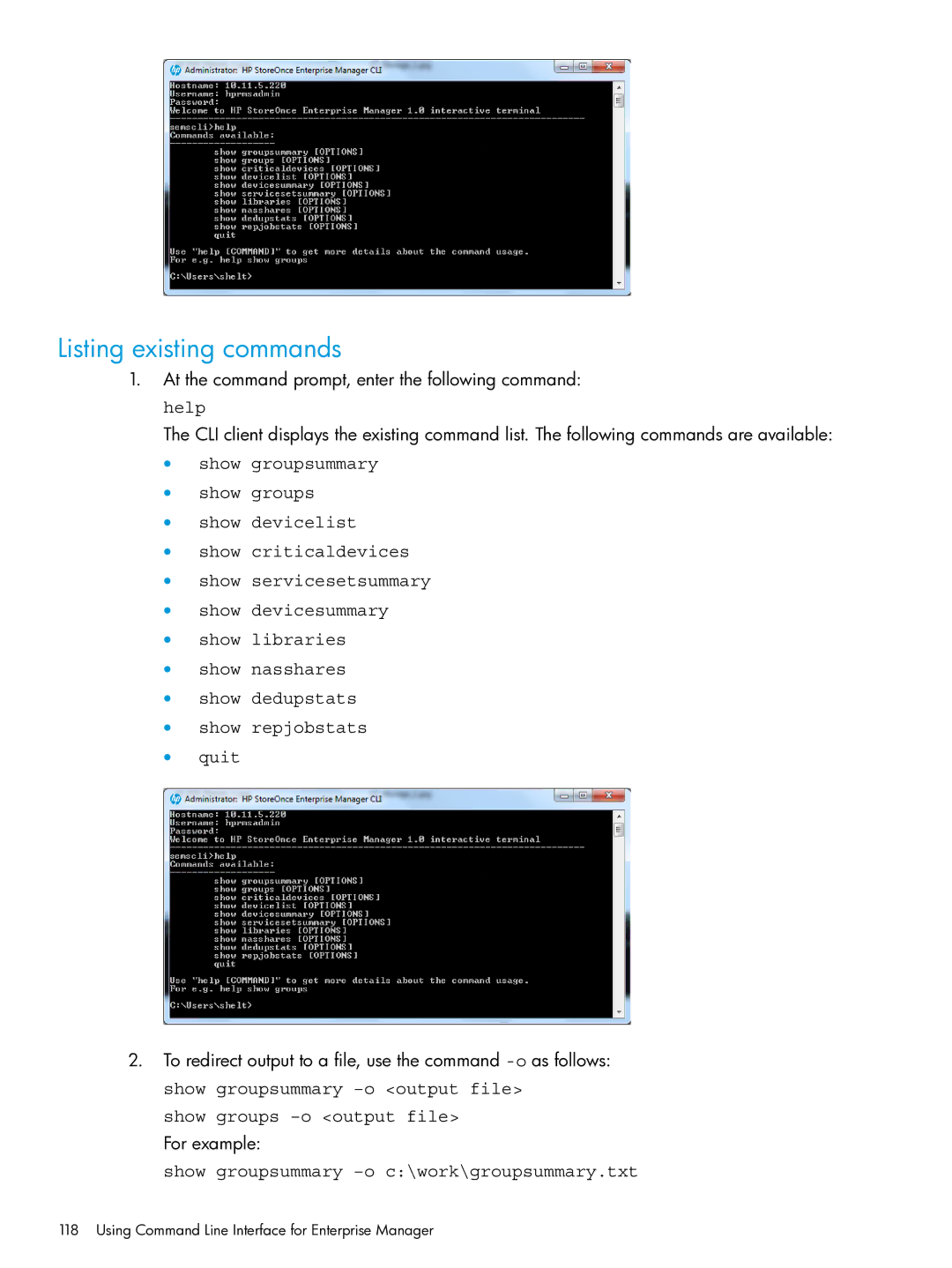 HP EMA/ESA/MA Replication Software manual Listing existing commands 