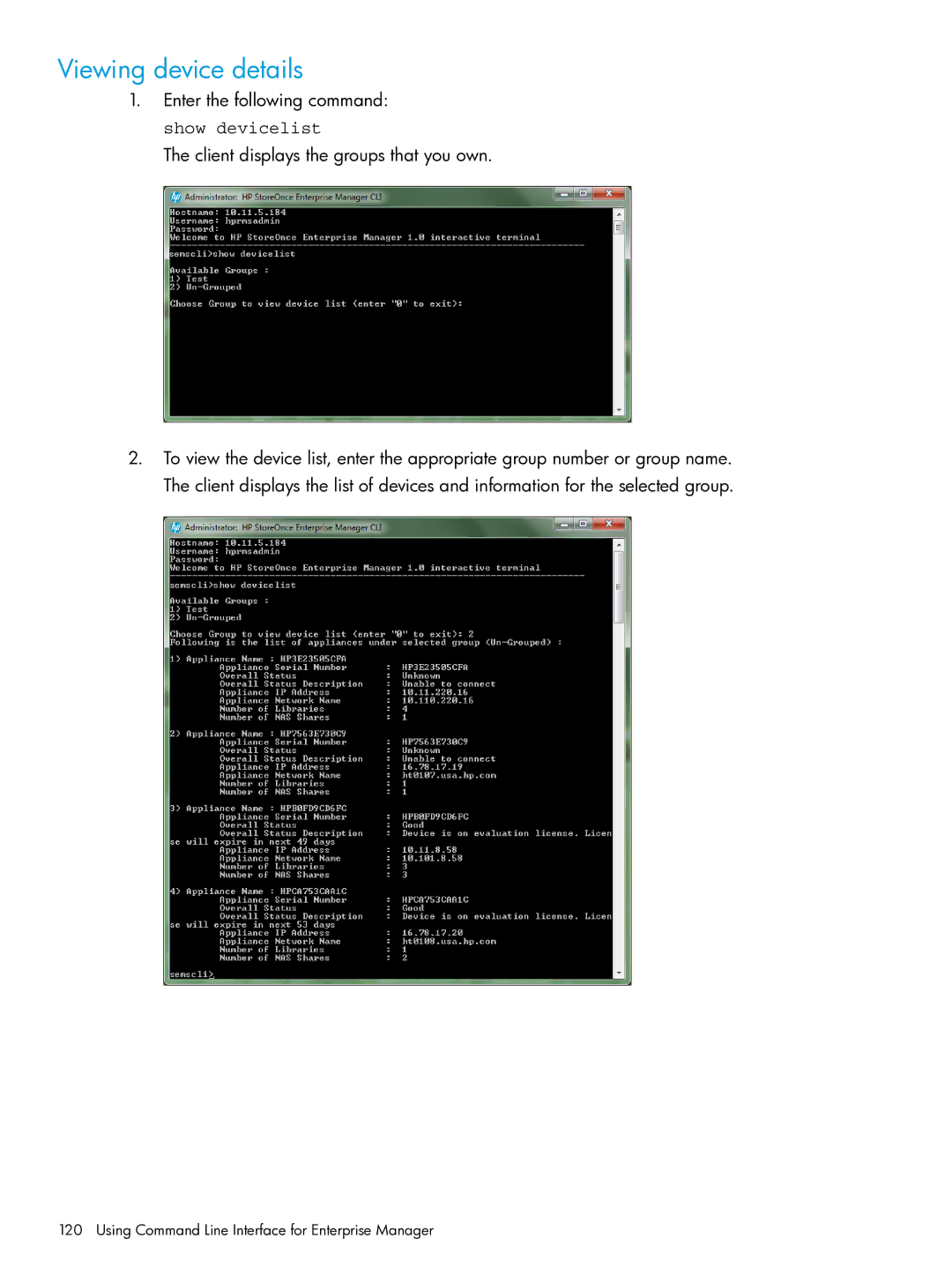 HP EMA/ESA/MA Replication Software manual Viewing device details 