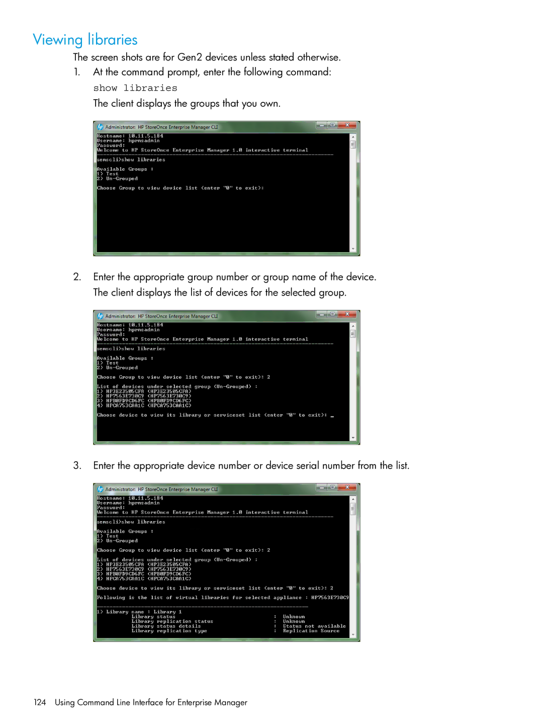 HP EMA/ESA/MA Replication Software manual Viewing libraries 