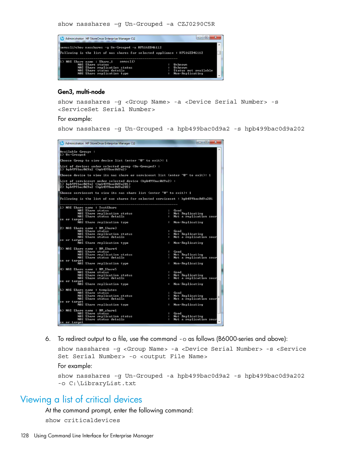 HP EMA/ESA/MA Replication Software manual Viewing a list of critical devices 