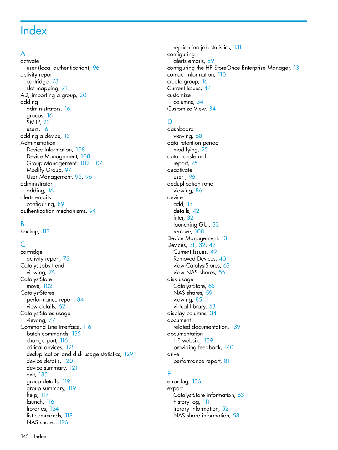 HP EMA/ESA/MA Replication Software manual Index 