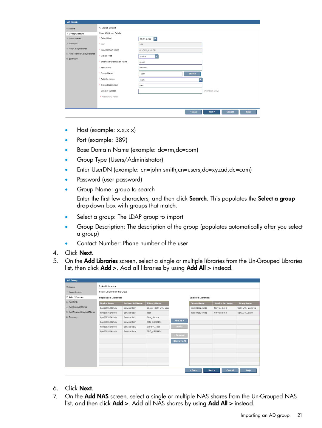 HP EMA/ESA/MA Replication Software manual Importing an AD group 