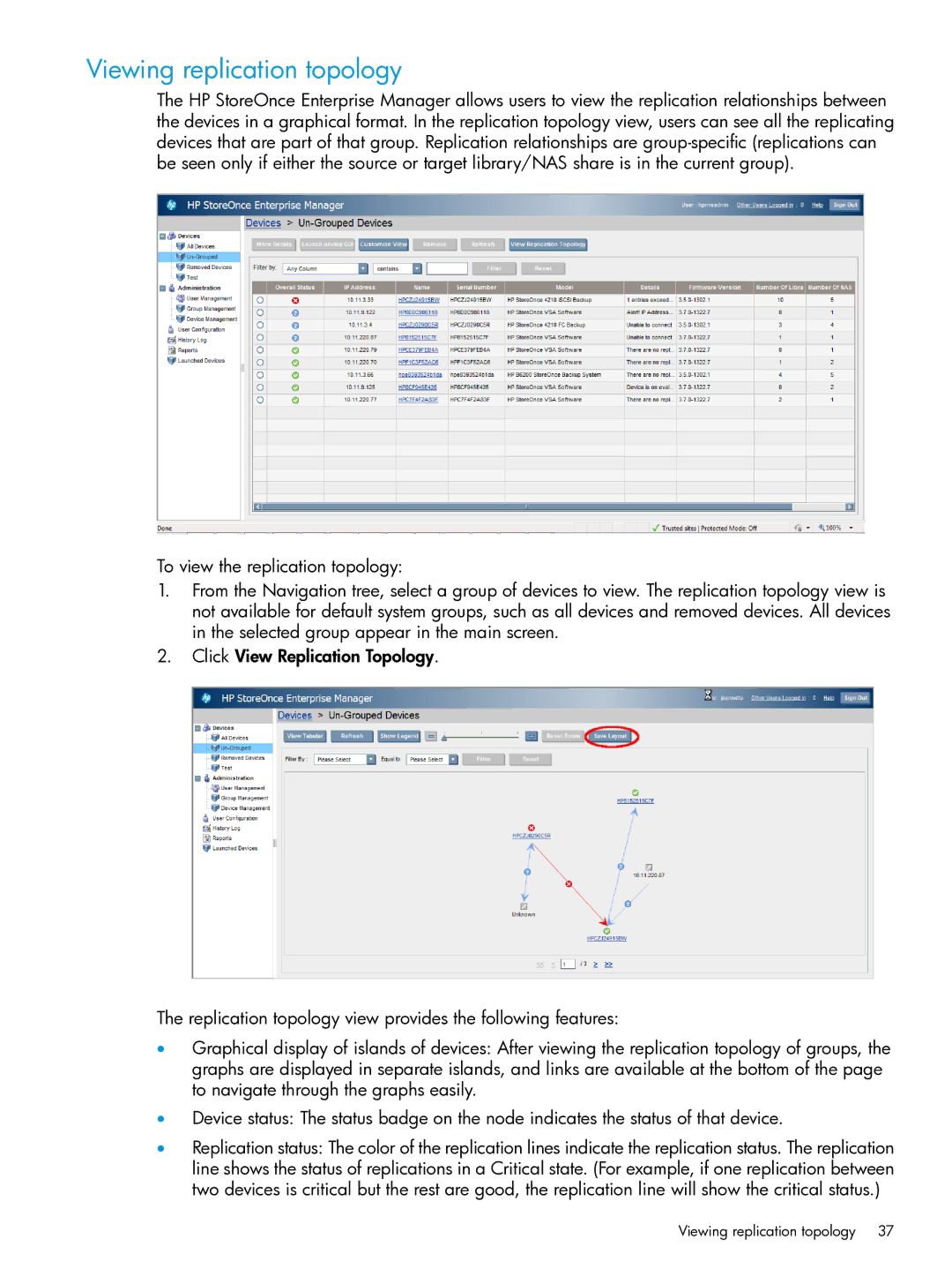 HP EMA/ESA/MA Replication Software manual Viewing replication topology 