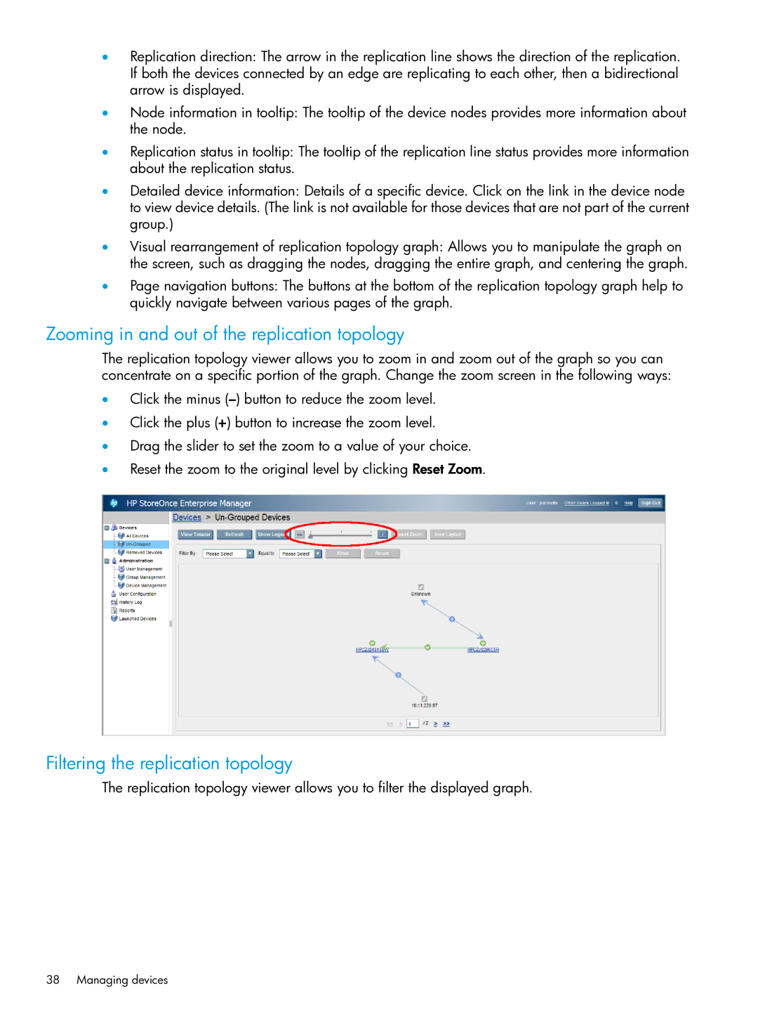 HP EMA/ESA/MA Replication Software Zooming in and out of the replication topology, Filtering the replication topology 