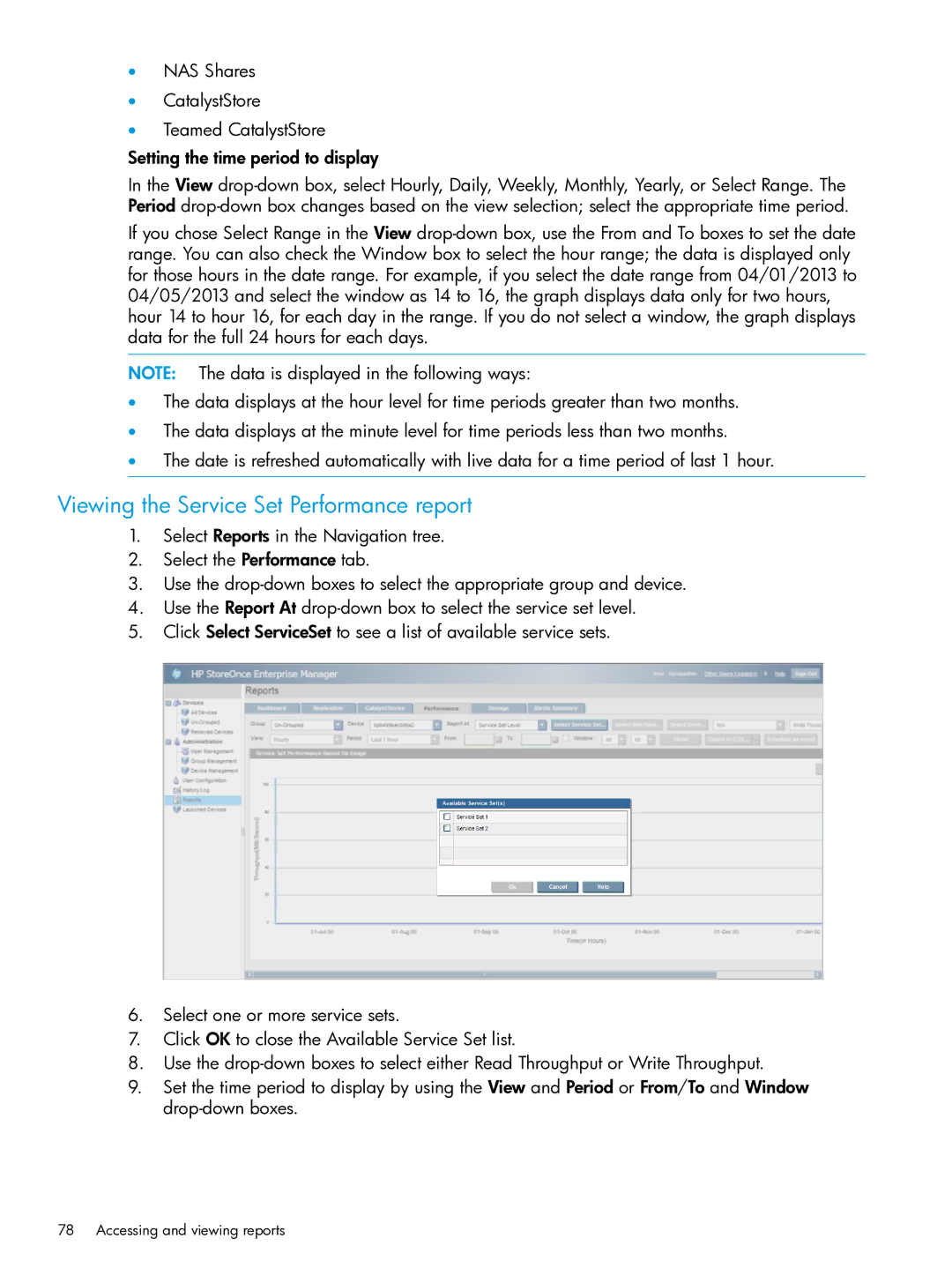 HP EMA/ESA/MA Replication Software manual Viewing the Service Set Performance report 