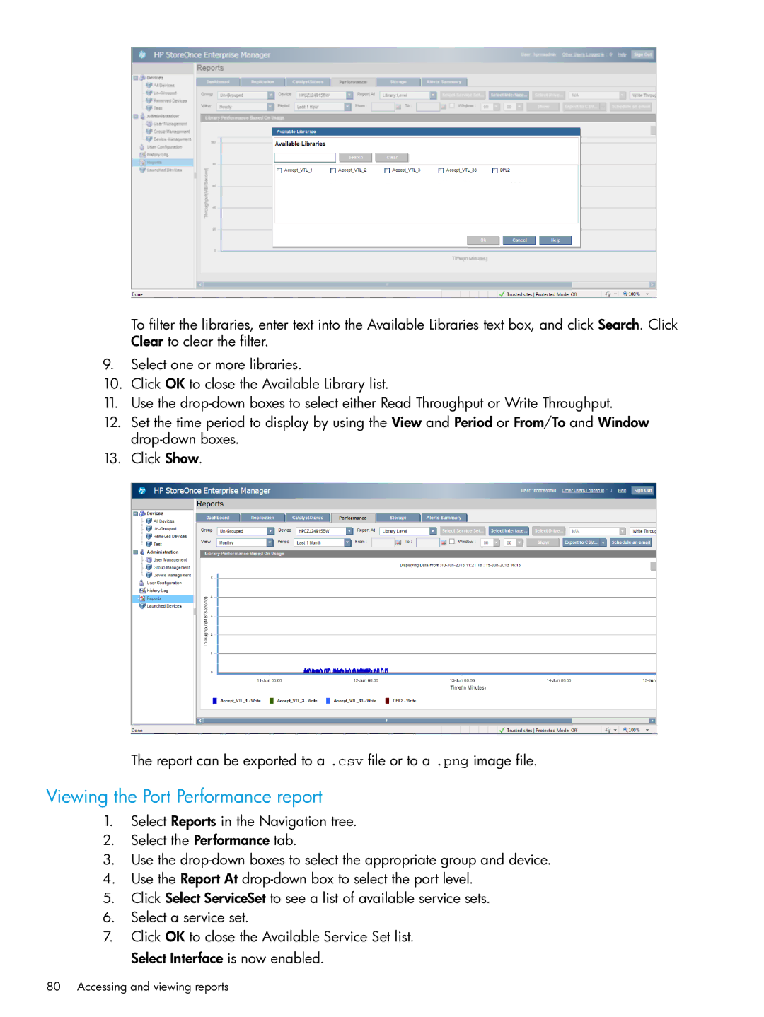 HP EMA/ESA/MA Replication Software manual Viewing the Port Performance report 