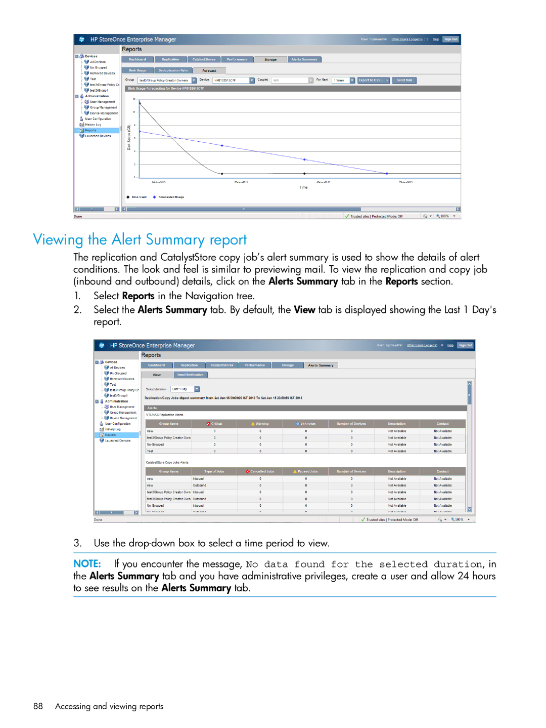 HP EMA/ESA/MA Replication Software manual Viewing the Alert Summary report 