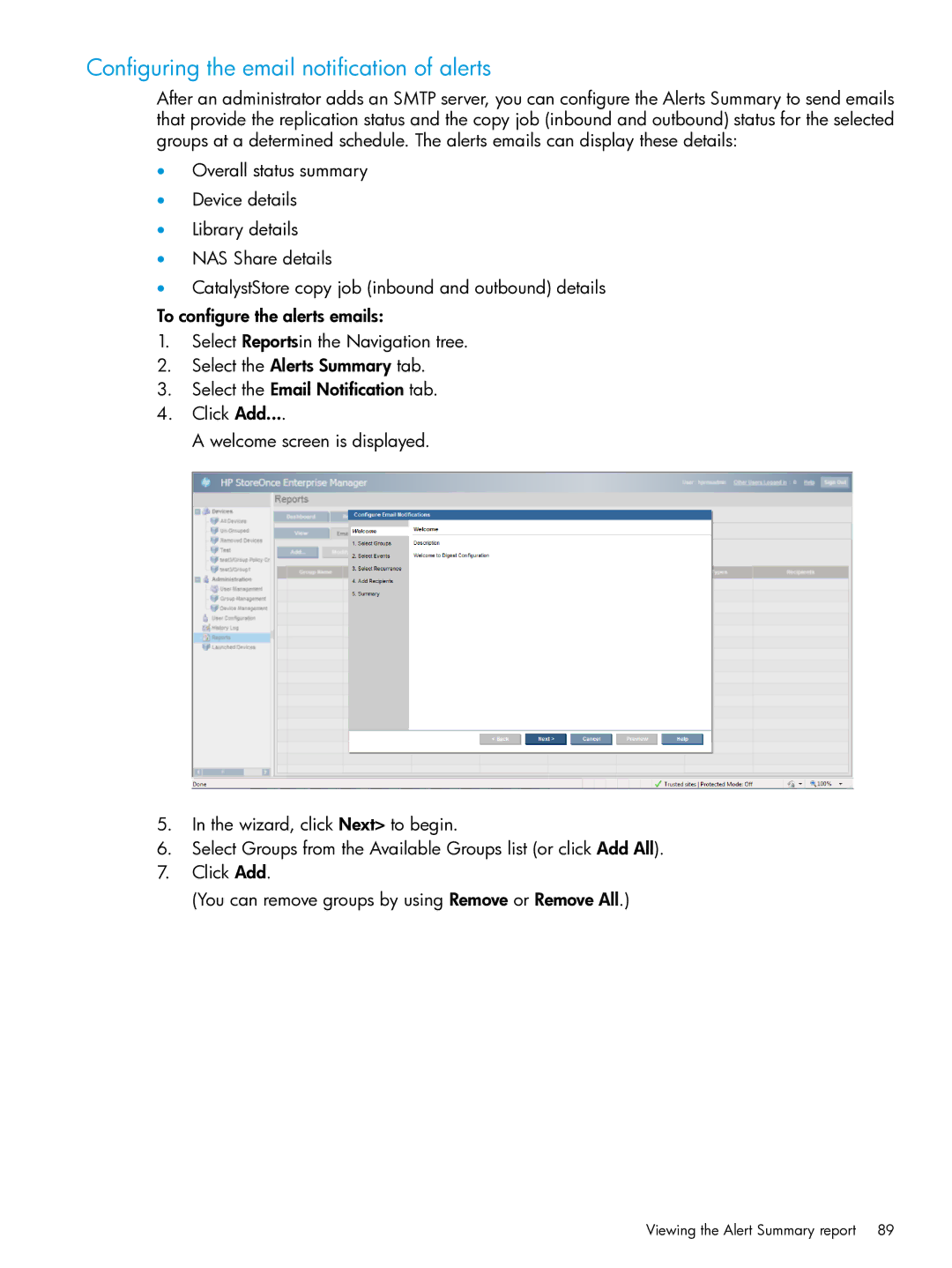 HP EMA/ESA/MA Replication Software manual Configuring the email notification of alerts 