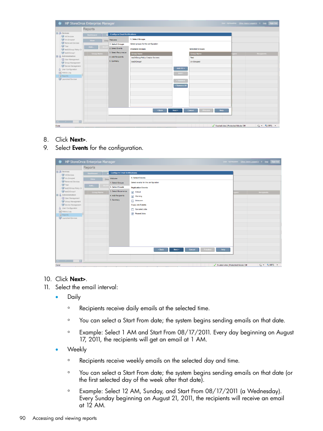 HP EMA/ESA/MA Replication Software manual Accessing and viewing reports 