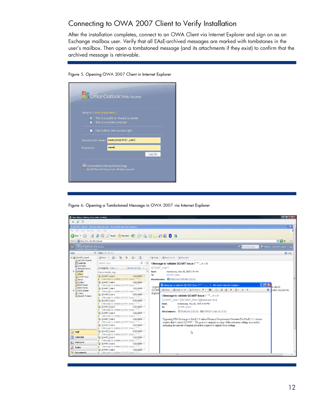 HP Email Archiving Software for Exchange manual Connecting to OWA 2007 Client to Verify Installation 