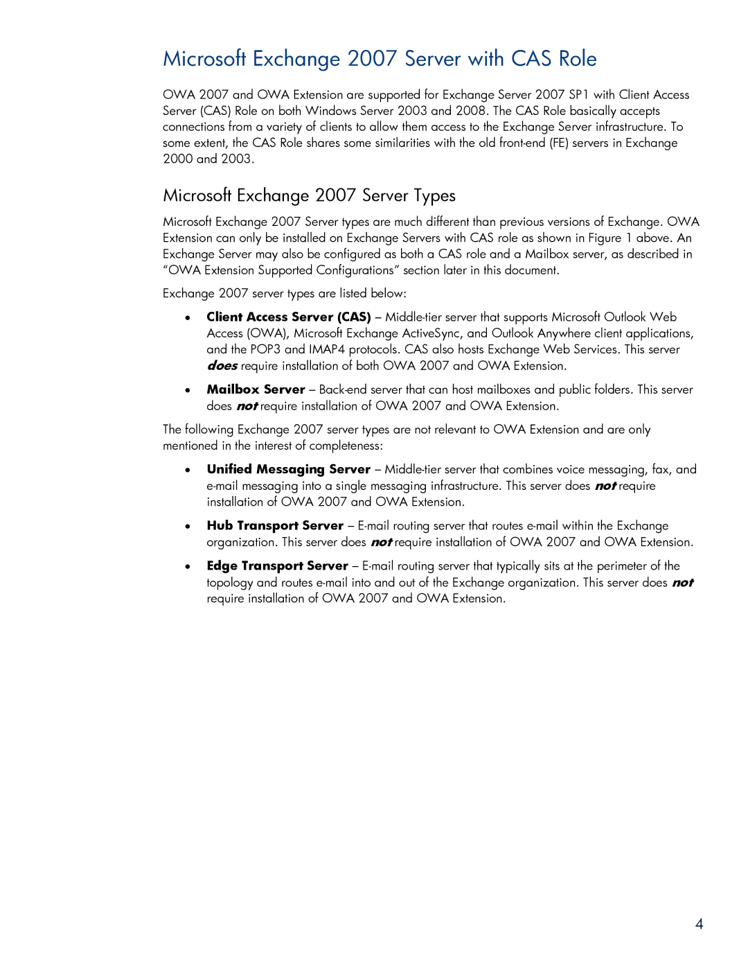 HP Email Archiving Software for Exchange manual Microsoft Exchange 2007 Server with CAS Role 