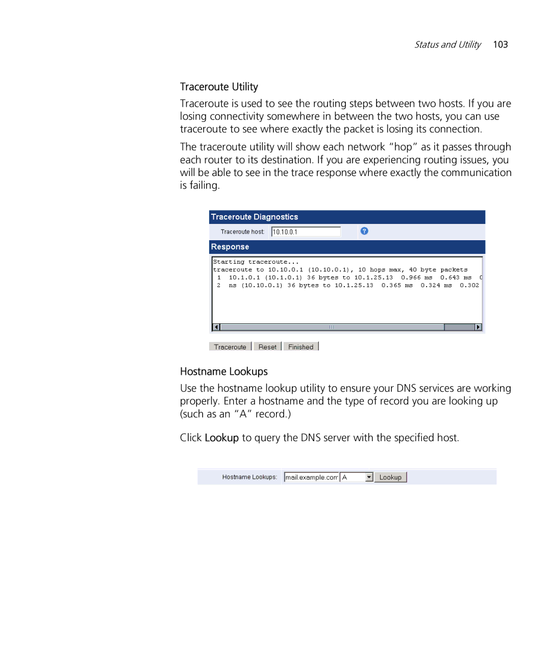 HP Email Firewall Appliance manual Traceroute Utility, Hostname Lookups 