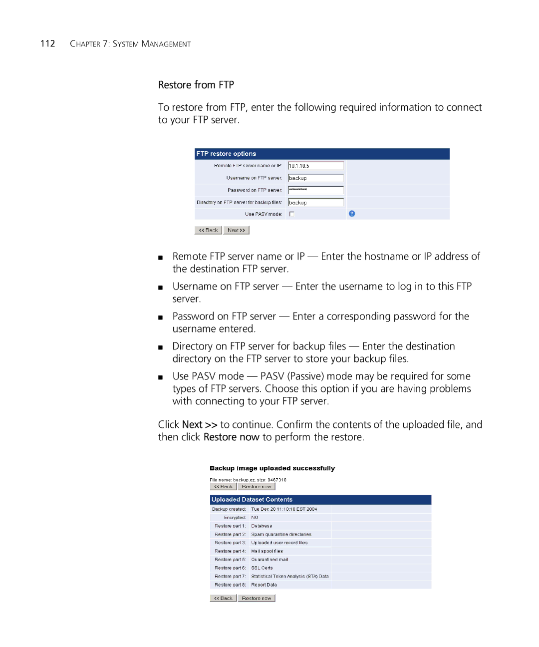 HP Email Firewall Appliance manual Restore from FTP 