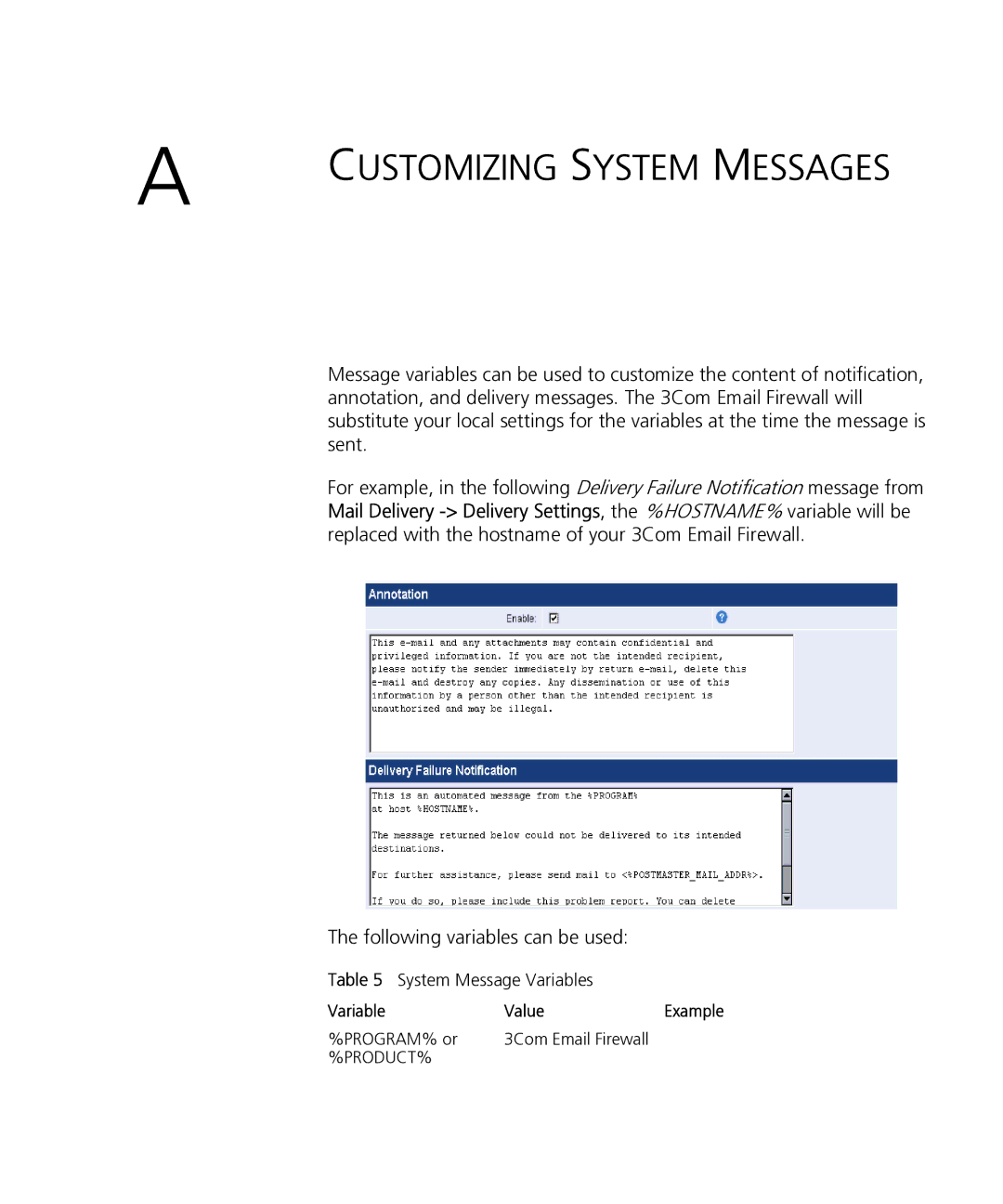 HP Email Firewall Appliance manual Customizing System Messages, Following variables can be used 