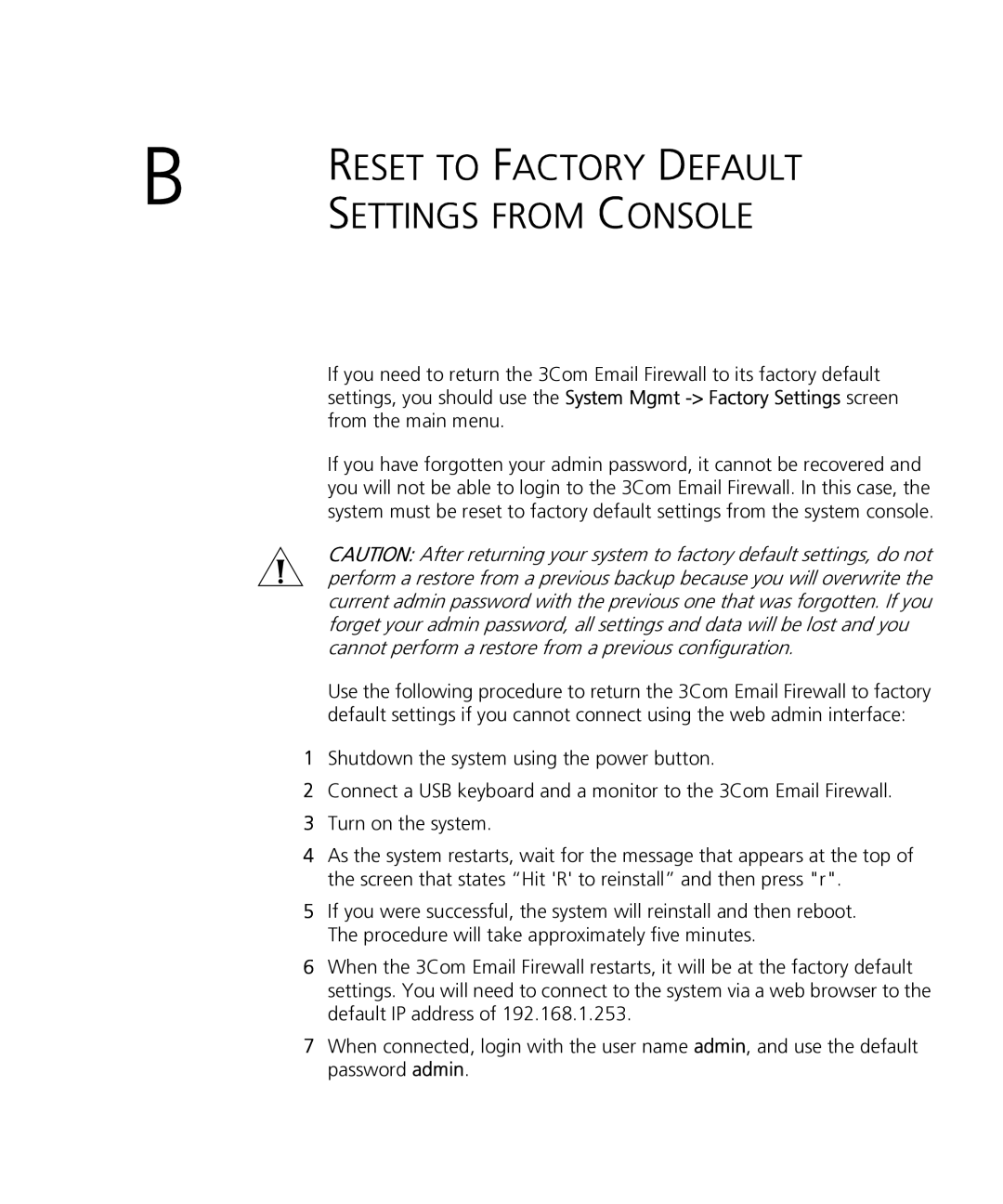 HP Email Firewall Appliance manual Settings from Console 