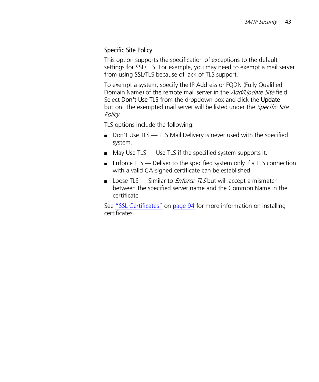 HP Email Firewall Appliance manual Specific Site Policy 