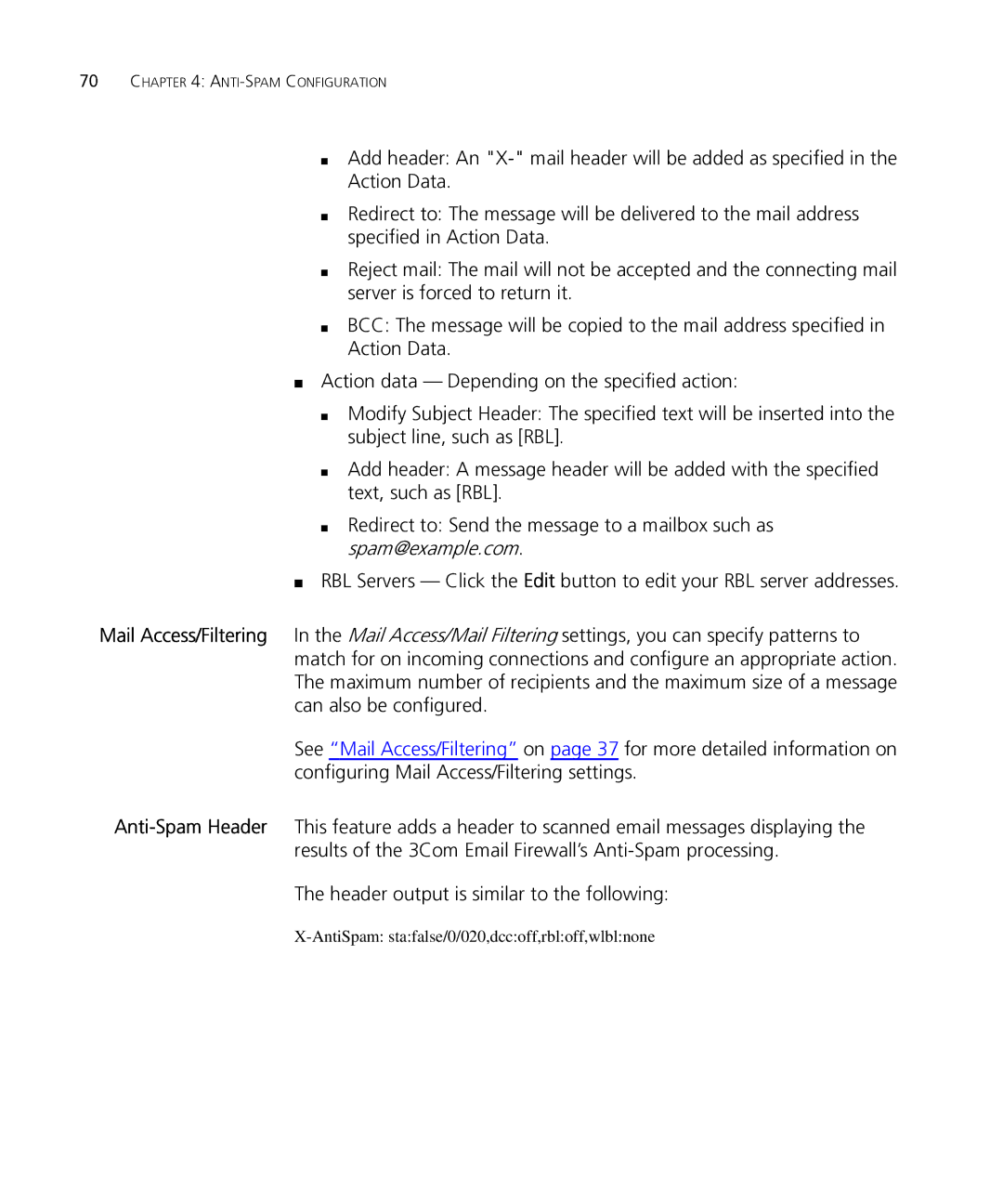 HP Email Firewall Appliance manual Header output is similar to the following 