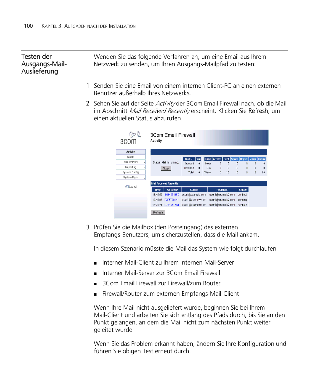 HP Email Firewall Appliance manual Testen der, Ausgangs-Mail, Auslieferung 