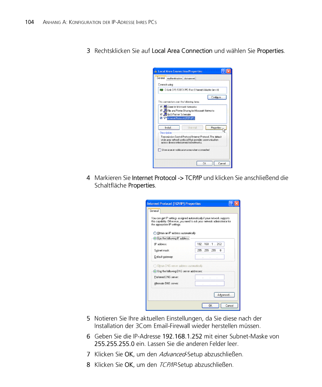 HP Email Firewall Appliance manual Anhang a Konfiguration DER IP-ADRESSE Ihres PCS 