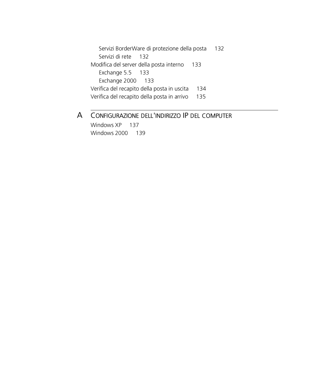 HP Email Firewall Appliance manual 134, Verifica del recapito della posta in arrivo 135, Windows XP 137 139 