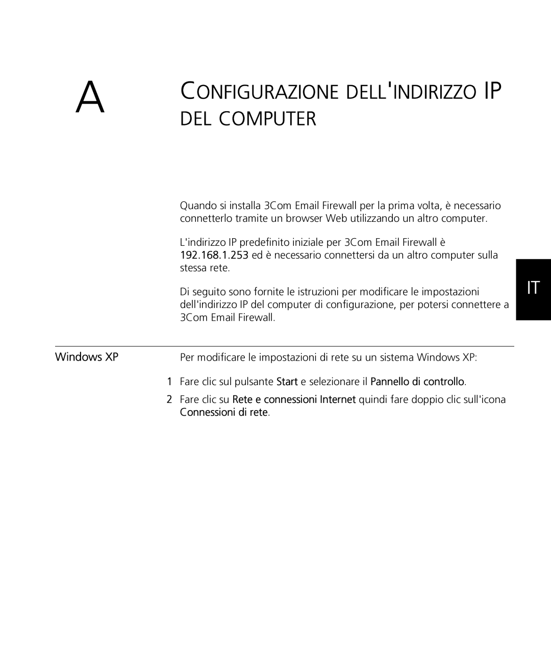 HP Email Firewall Appliance manual DEL Computer, Connessioni di rete 