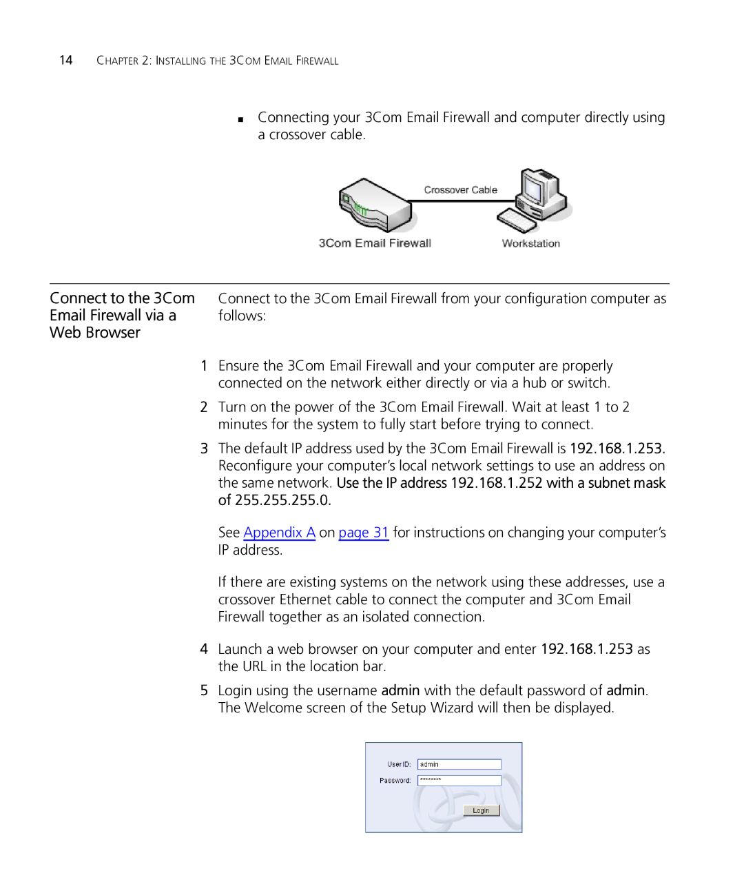 HP Email Firewall Appliance manual Connect to the 3Com Email Firewall via a Web Browser 